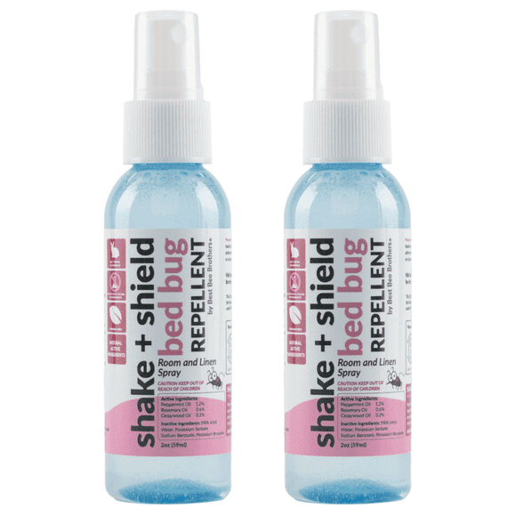 Best Bee Brothers Shake + Shield Natural Bed Bug Spray with Essential Oils, Peppermint, Rosemary and Cedarwood, 2 Pack
