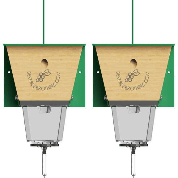 Best Bee Brothers Ultimate Pro Carpenter Bee Trap for Outside with Extra-Large, Clear External Bee Vault & Spring-Loaded Door, 4.2 D x 5.8 W x 7.5 H, 2 Pack