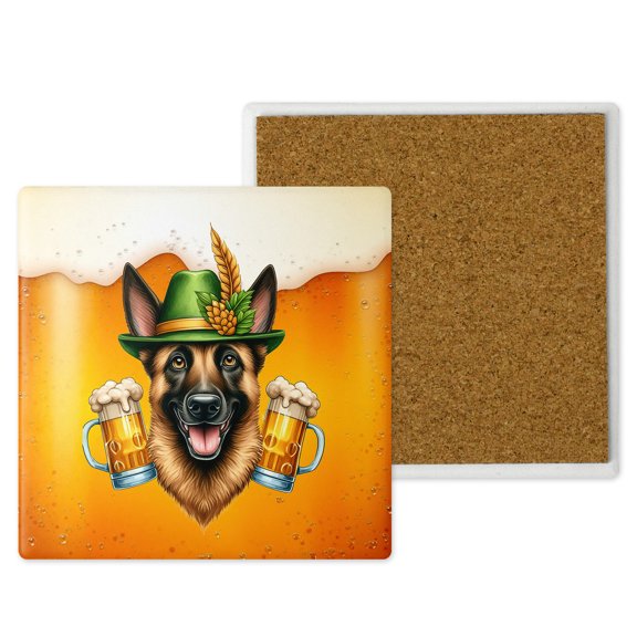 Best Belgian Malinois Dad Proud Beer Lover Happy Oktoberfest Set of 4 Stone Coasters Sheepdog Dog Lover Gifts 4x4in Absorbent Soapstone Coaster - 02016