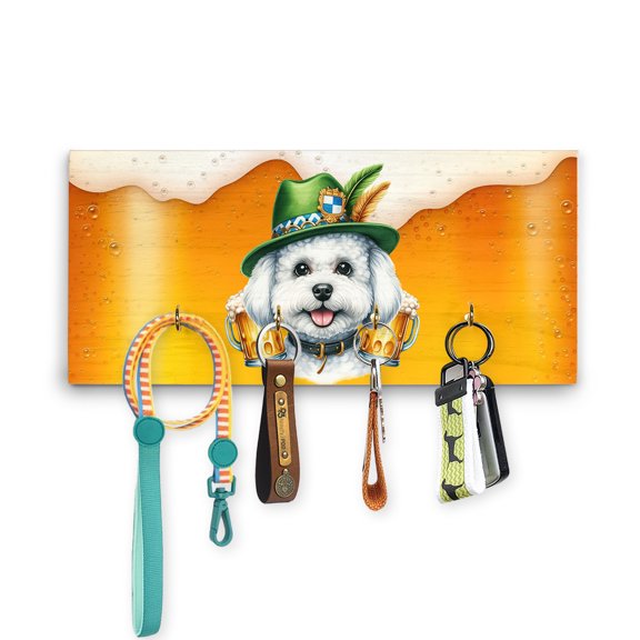 Best Bichon Frise Dad Proud Beer Lover Happy Oktoberfest Wood Key Holder Bichons Dog Lovers Gifts Idea Wall-mounted Key Rack Home Decor - 02016