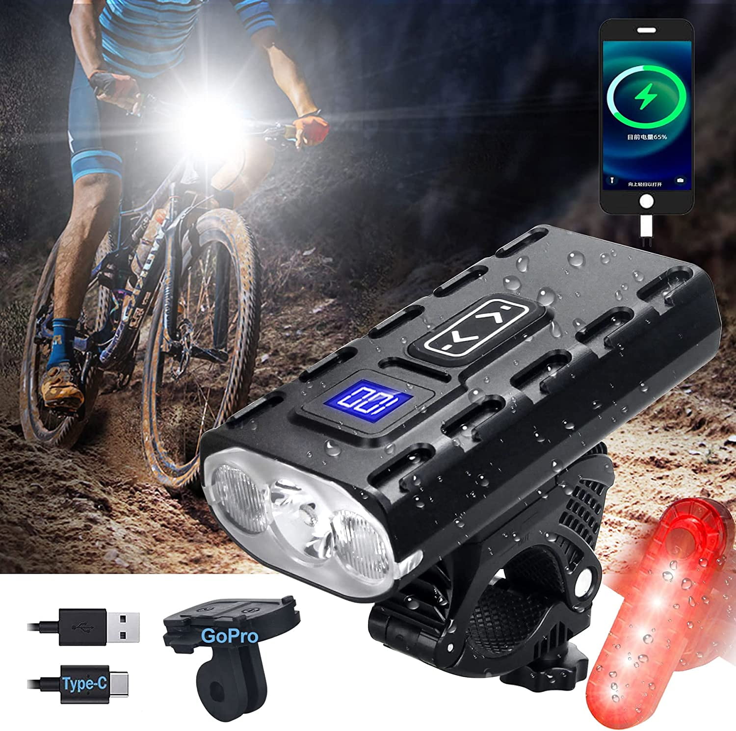 Best Bike Lights for Night Riding 2023 Most Powerful Mountain Bike Light 8000 Rechargeable Bicycle Lights Front Rear MTB Light Enduro Trail Riding Brightest Headlight Off Road Cycling Commuting Walmar...