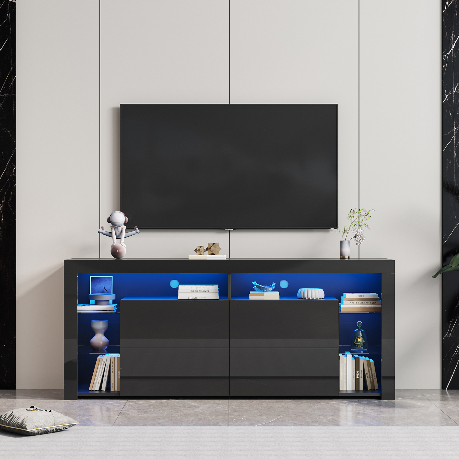 Best Black Modern contracted LED TV with Storage Drawers，4