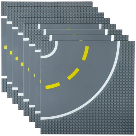 Best Blocks Stackable Road Plates Set - 4 Straight, 4 Curved, 8 Pack - 10 x 10 Inch Building Baseplates for Ages 3 and Up, Compatible with All Major Brands