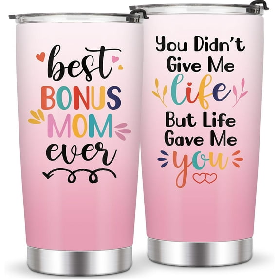 Best Bonus Mom Ever Gift-Stainless Steel Insulated Mom Tumbler-Christmas Birthday Gifts for Mom in Law,Further Mom,Her-Mothers Day Gift-Bonus Mom Coffee Cup 20oz Multicolor