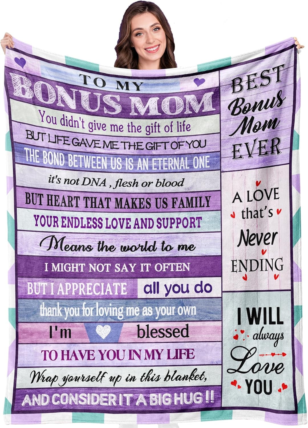 Best Bonus Mom Gifts, Gifts for Bonus Mom, Bonus Mom Gifts from Daughter Son, Birthday Gifts for Stepmom, Bonus Mom Birthday Gift Ideas, Bonus Mom Gifts for Christmas, Bonus Mom Blanket 60"x80"