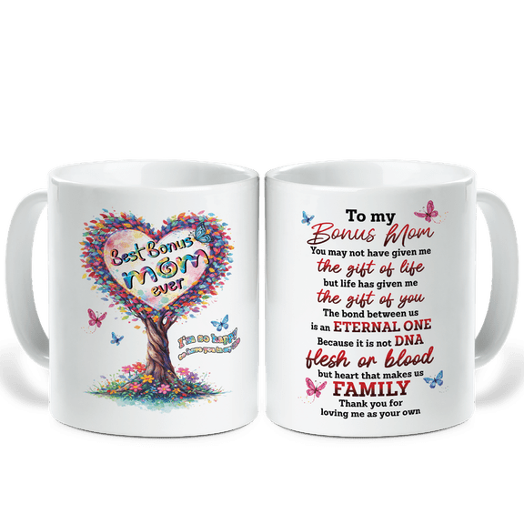 Best Bonus Mom White Ceramic Mug (11oz), bonus mom mug, best bonus mom mug