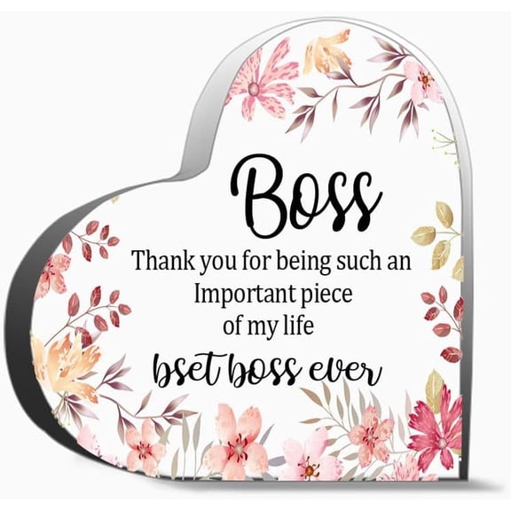 Best Boss Ever - Thank You Acrylic Heart Shape Decor Sign, 4 x 4 inches