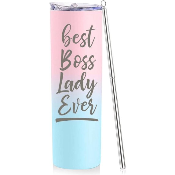Best Boss Gifts For Women Gifts For Female Boss 20oz Wine Cup boss birthday gifts for women Lady boss gifts farewell Chiristmas Presents for Boss Lady Pink Gradient Travel Tumbler With Straw Lid
