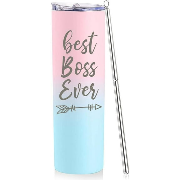 Best Boss Gifts For Women Gifts For Female Boss 20oz Wine Cup boss birthday gifts for women Lady boss gifts farewell Chiristmas Presents for Boss Lady Pink Gradient Travel Tumbler With Straw Lid