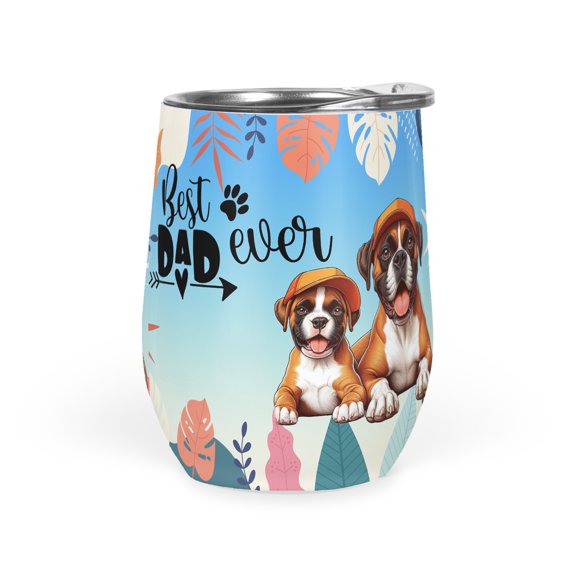 Best Boxer Dad Ever Happy Father's Day 12oz Stainless Steel Wine Tumbler Insulated Cup with Lid Boxers Dog Lover Gifts Idea - 02006