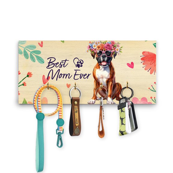 Best Boxer Mom Ever Happy Mother's Day Wood Key Holder Boxers Dog Lover Gifts Idea Wall-mounted Key Rack Home Decor - 02002
