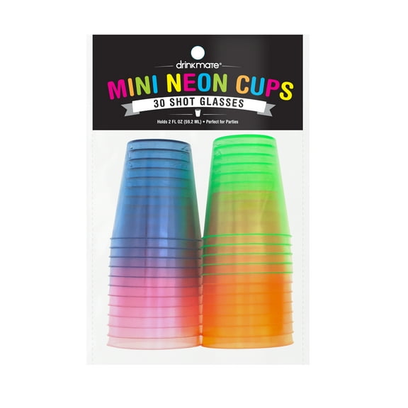 Drinkmate Disposable Mini Plastic Party Cups, Bright Neon, 2 oz, 30 Count