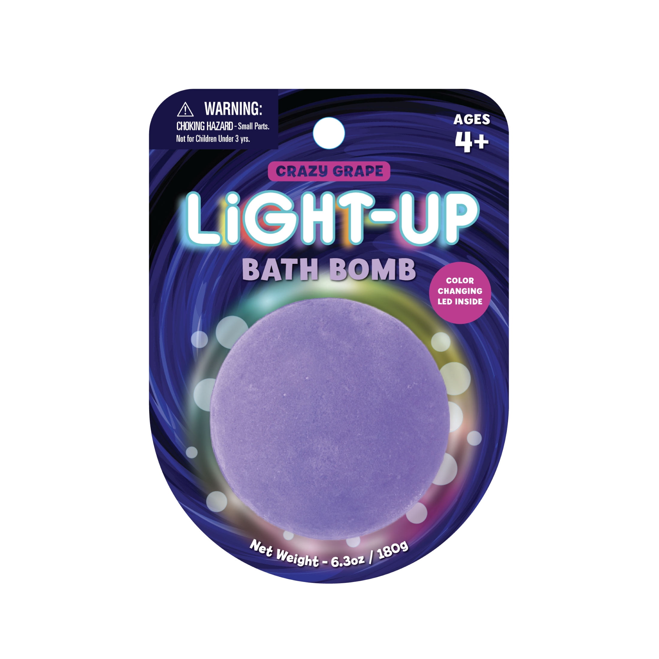 Glam & Beauty Classic Grape Bath Bomb with Hidden LED Light Surprise – Color Changing Glow Bath Fizzy for Kids 4+, Spa-Like Moisturizing Bath Experience