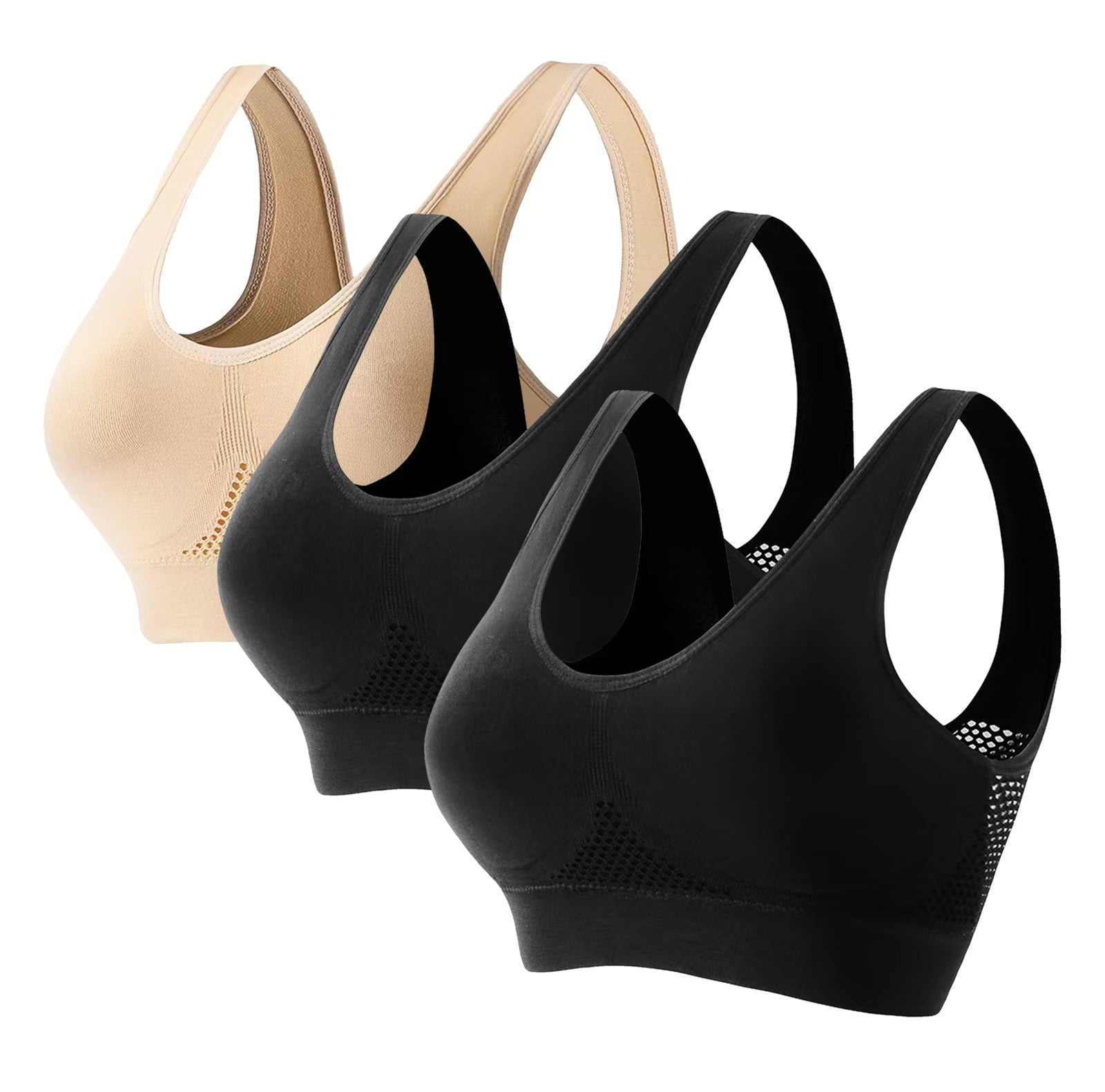 Ohlyah Women's 3-Pack Seamless Wire-Free Bras With Removable Pads - XX-Large, Black, Racerback Sleep & Light Support Bras - View #9