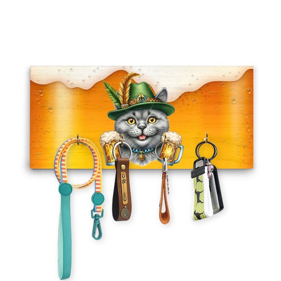 Best British Shorthair Dad Proud Beer Lover Happy Oktoberfest Wood Key Holder Cat Lover Kitten Owner Gifts Wall-mounted Key Rack Home Decor - 02016