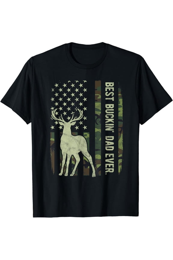 Best Buckin' Dad Camouflage American Flag Deer Hunting T-Shirt