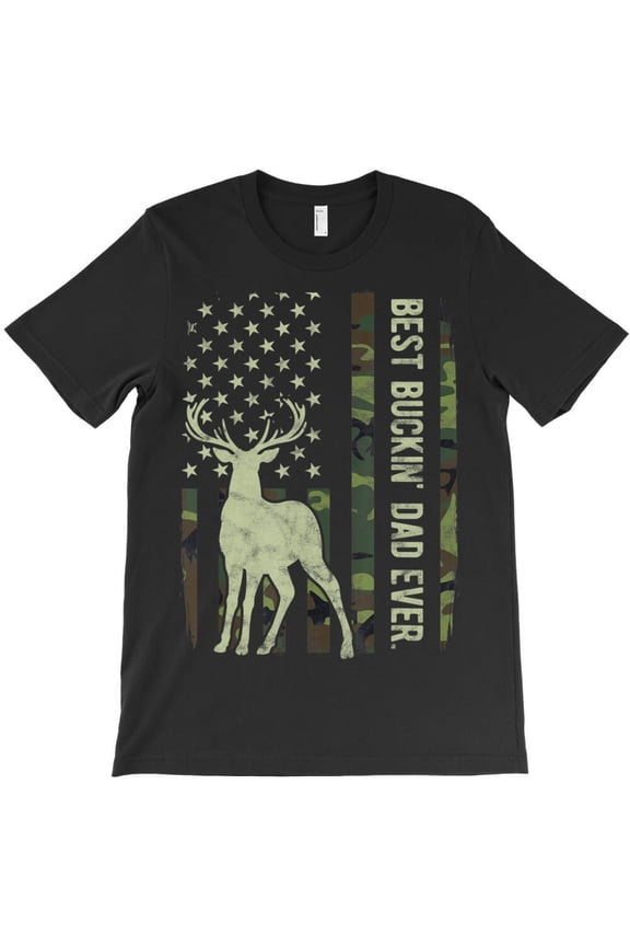 Best Buckin' Dad Camouflage Funny American Flag Deer Hunting Men's H18236 Unisex T-Shirt, Up to 5XL Available