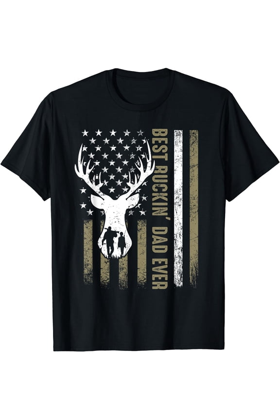 Best Buckin' Dad Ever Deer Hunting Fathers Day American Flag T-Shirt, Birthday Gift