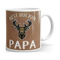 Best Buckin Papa Fathers Day Gifts for Grandpa Western Coffee Tea Ceramic Mug Office Work Cup Gift 11oz