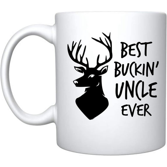 Best Buckin' Uncle Ever Ceramic Coffee Mug Funny Shark Father's Day Birthday Gifts For New Dad Daddy (White)