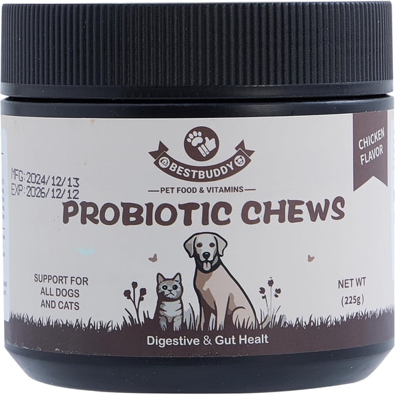 Best Buddy Pet Probiotics Chews for Dogs for Occasional Diarrhea & Bowel Support, Digestive Enzymes with Prebiotics for Gut Health for Dogs, Immunity Health & Itch Relief (Chicken, 225g)