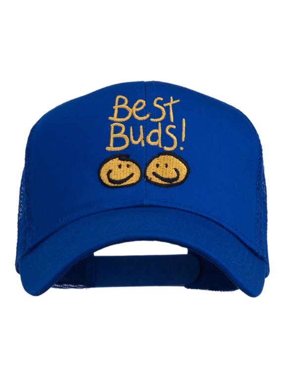 Best Buds Smile Faces Embroidered Mesh Cap - Royal OSFM