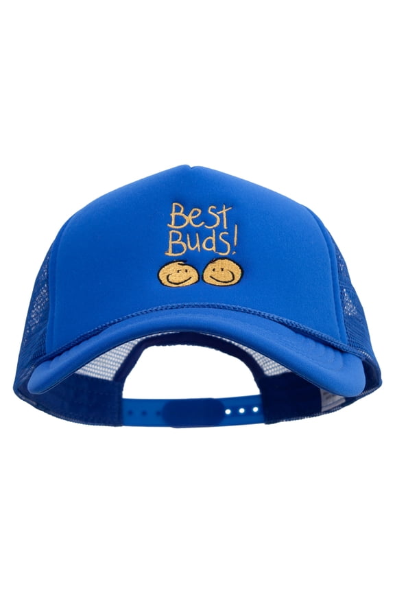 Best Buds Smiley Face Embroidered Big Size Big Foam Mesh Truck Cap - Royal XL-3XL