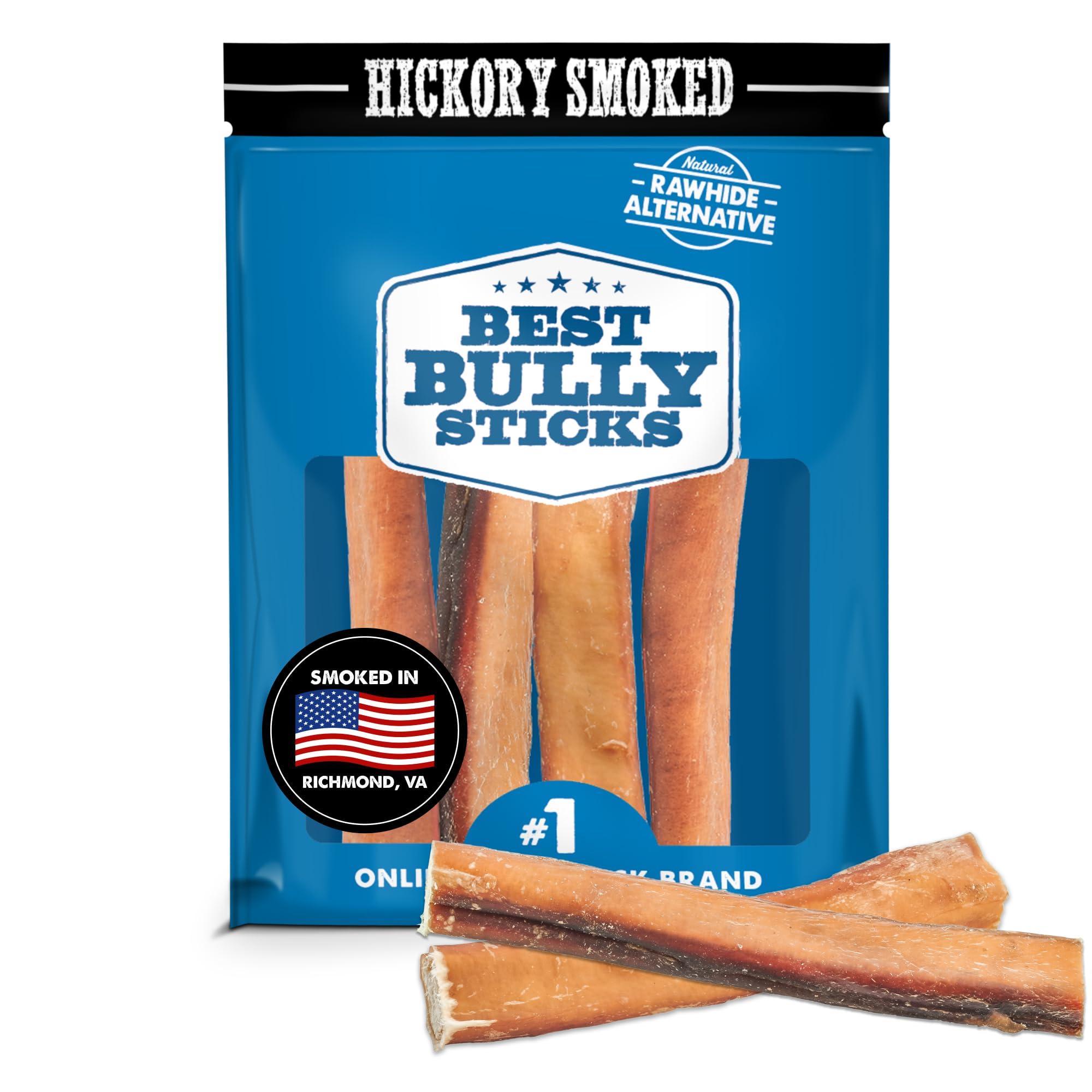 Best Bully Sticks Hickory AIF4 Smoked 100 Natural Jumbo 6 Inch Bully