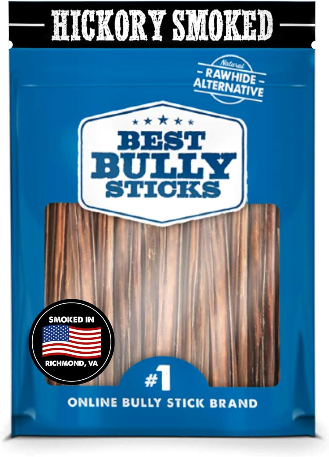 Best Bully Sticks Hickory Smoked Thin 6 Inch Bully Sticks - 24 Count - 100% Natural Grass-Fed, Grain and Odor-Free, Smoky Aroma, No Additives