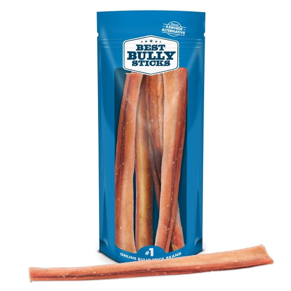Best Bully Sticks Natural Jumbo Bully Sticks for Large Dogs - 12 Inch, 4 Count (Pack of 1) - 100% Free-Range Grass-Fed Beef, Single-Ingredient, Grain and Rawhide Free Long Lasting Dog Chews