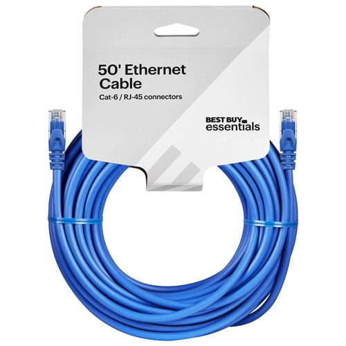 Best Buy Essentials 15.25m (50 ft.) Cat-6 Ethernet Cable (BE-PEC6ST50-C) – High-Speed Gigabit RJ45 Network Cable for Router, Modem, PC & Gaming – Blue