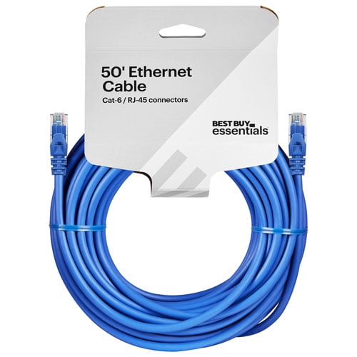 Best Buy Essentials 15.25m (50 ft.) Cat-6 Ethernet Cable (BE-PEC6ST50-C) High-Speed Gigabit RJ45 Network Cable for Router, Modem, PC & Gaming Blue