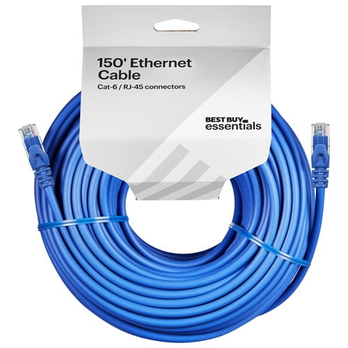 Best Buy Essentials 150' Cat-6 Ethernet Cable (BE-PEC6ST150) High-Speed Gigabit Network LAN Cable for Router, Modem, PC & Gaming Blue