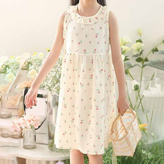 Little Girls Short Sleeve Dresses Summer Toddler Baby Girls Sleeveless Dress Graphic Print Flying Sleeve Dress Ndbuld 6 Years