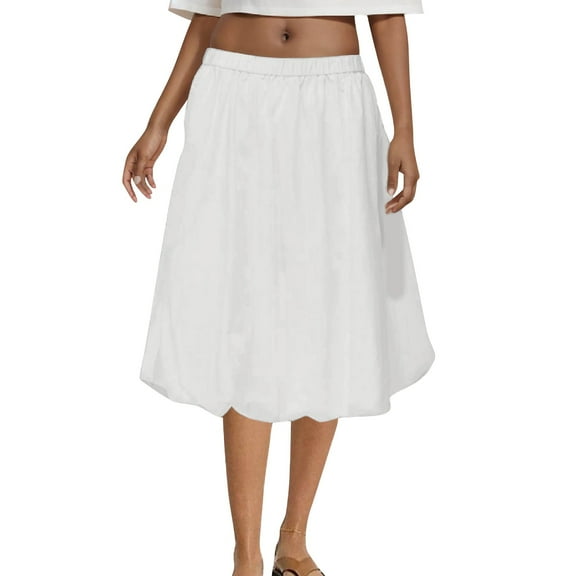 Best Buy Women's Chiffon Elastic High Waist Pleated A-Line Flared Maxi Skirts Ndbuld Summer Skirt Skirt,White,M