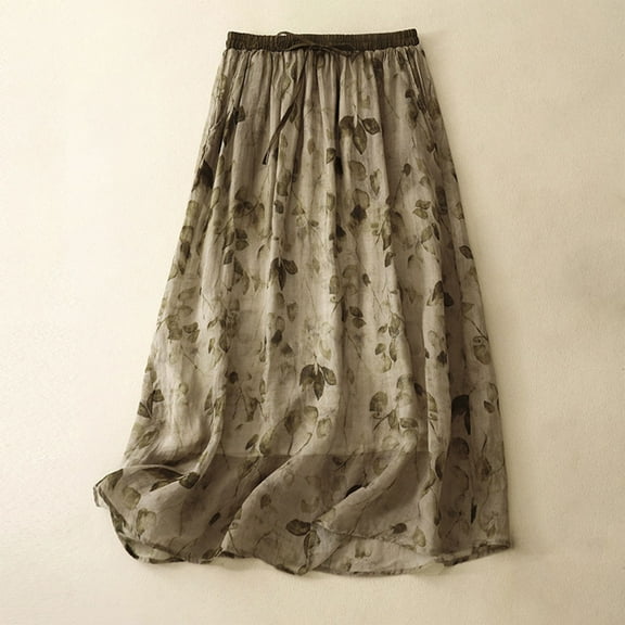 Women's Chiffon Elastic High Waist Pleated A-Line Flared Maxi Skirts Ndbuld Vintage Floral Mid-length A-line Skirt Girl,Black,L