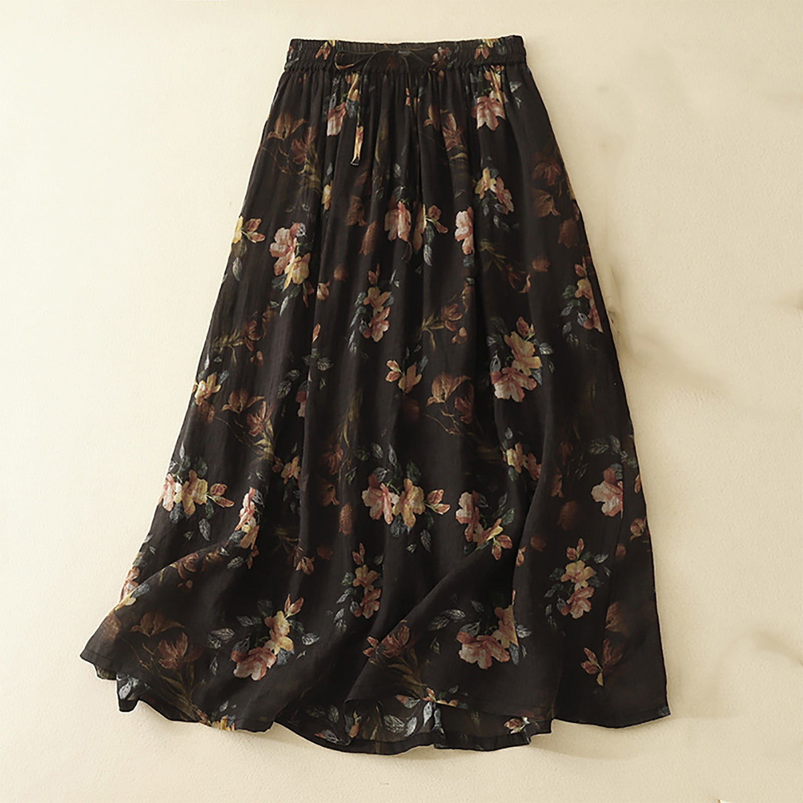 NASHALYLY Women's Chiffon Maxi Skirt - High Waist Pleated A-Line, Floral Print, Elastic Waistband - View #3