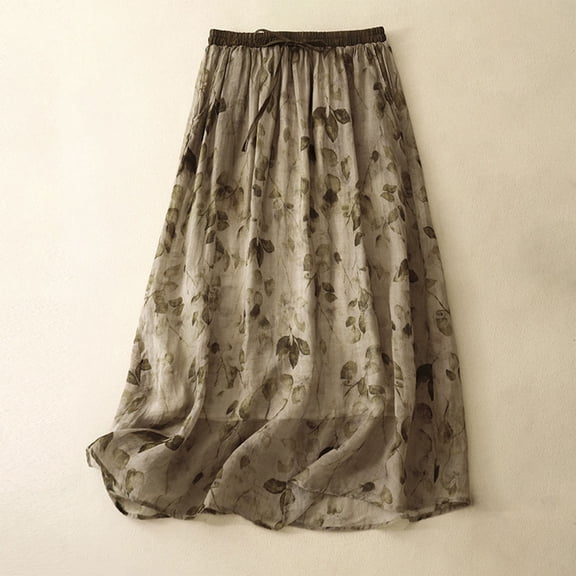 Women's Chiffon Elastic High Waist Pleated A-Line Flared Maxi Skirts Ndbuld Vintage Floral Mid-length A-line Skirt Girl,Black,M