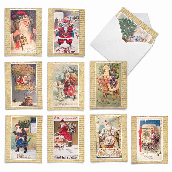 The Best Card Company 10 Assorted Blank Christmas Notes Set 4x5.12 w/ Envelopes, 10x1 Designs, for Men, Women, Holly Jolly Santa M9779XSB