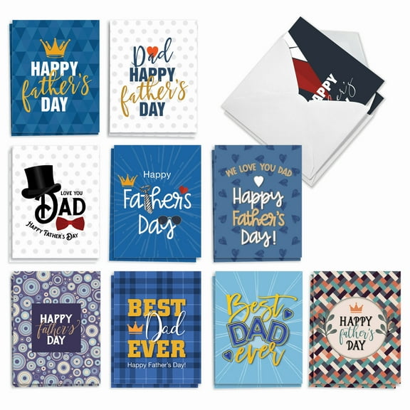 The Best Card Company 20 Assorted Blank Father's Day Notecards Boxed Set 4 x 5.12 Inch with Envelopes (10 Designs, 2 Each) Dad Designs AM10321FDB-B2x10