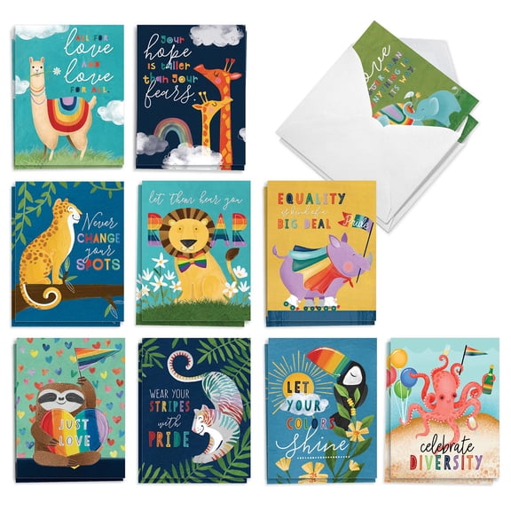 The Best Card Company 20 Assorted Blank All Occasions Notecards Box Set 4 x 5.12 Inch with Envelopes (10 Designs, 2 Each) Happy Pride AM10983OCB-B2x10