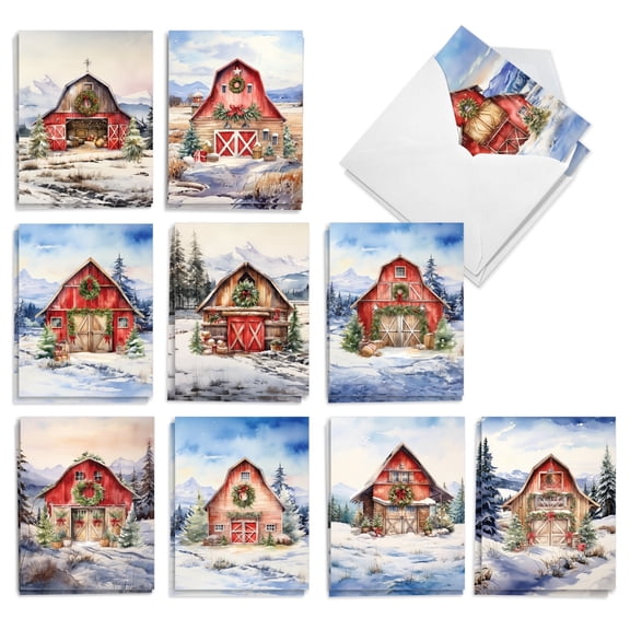 The Best Card Company 20 Assorted Christmas Notes Set 4x5.12 w/ Envelopes, 10x2 Designs, For Men, Women, Picture Perfect Santas AM1746XSG-B2x10