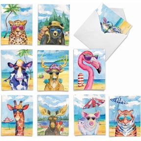 The Best Card Company Assorted Funny Wildlife Watercolor Blank Greeting Card Box Set - Incl. 10 Unique Notecards Designs Envelopes for Thank You, Invitations - Animal's Day AM6670OCB-B1x10 Old school