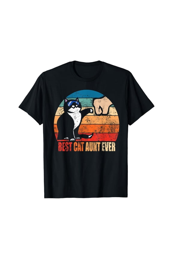 Best Cat Aunt Ever With Fist Bump Retro T-Shirt Size S-5XL