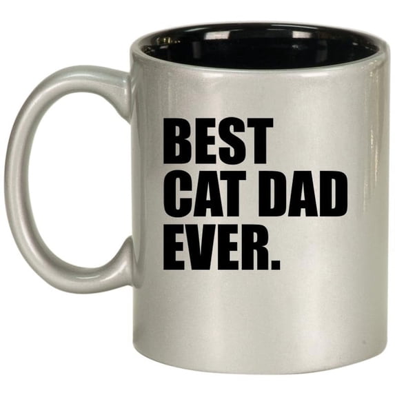 Best Cat Dad Ever Ceramic Coffee Mug Tea Cup Gift for Him, Son, Grandpa, Husband, Brother (11oz Silver)