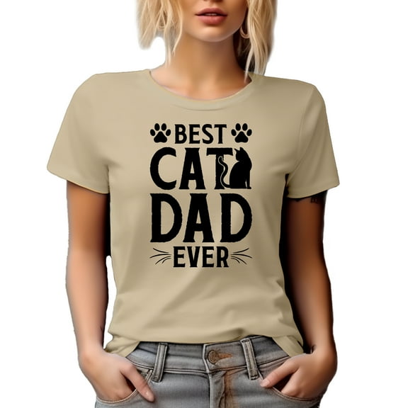 Best Cat Dad Ever, Kitty Owner or Parent, Tan T-Shirt, XL