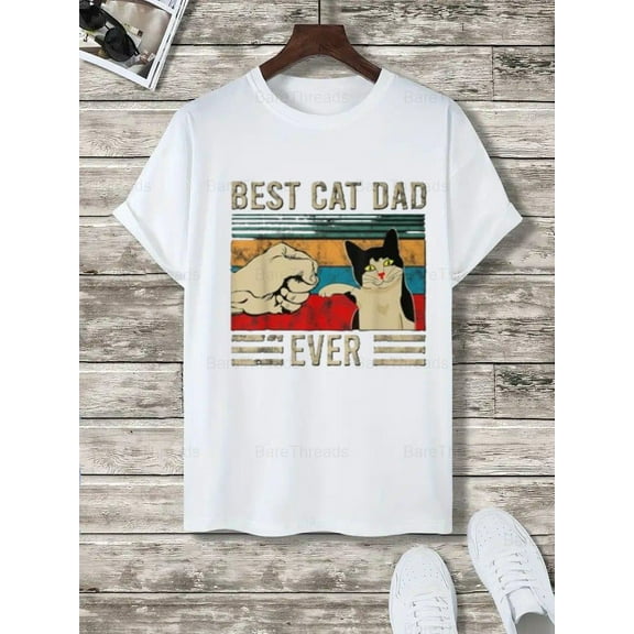 Best Cat Dad Ever Retro T-Shirt - Cat Lover Graphic Tee , For Men/Women,Up to 5XL