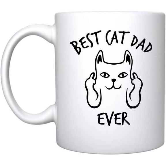 Best Cat Dad Ever White Ceramic Coffee Mug Funny Father's Day Birthday Gifts For New Dad Daddy Stepdad (White, Porcelain)