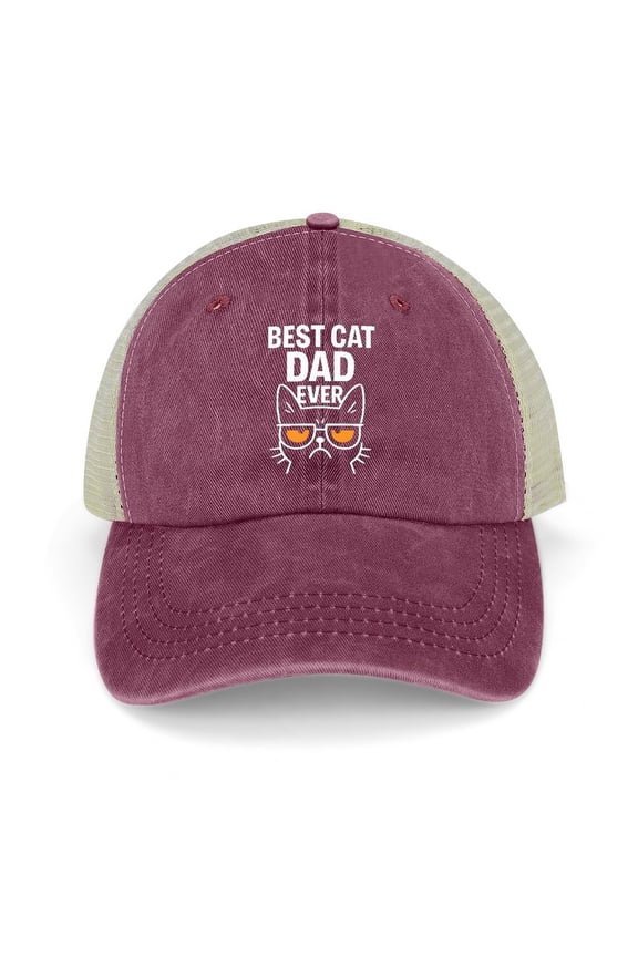 Best Cat Dad Ever Wine Red Baseball Cap for Men Women, Adjustable Snapback Hats Trucker Hat