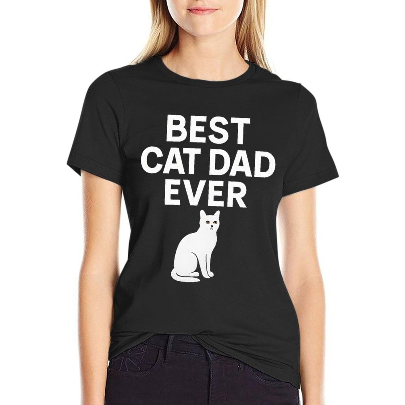 Best Cat Dad Ever Women's HD Graphic Print Short Sleeve Tee Casual ...